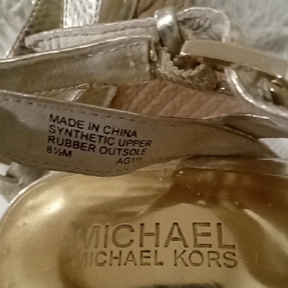 Michael Kors Elegant Gold Strappy Women's Wedges - Picture 2 of 8